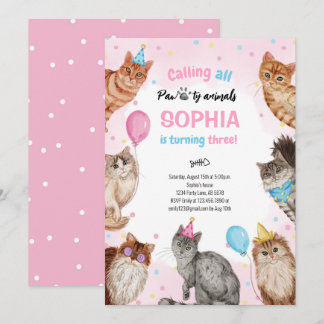 Girl Cat Pawty Animals Geburtstag Einladung