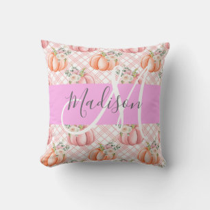 Girl Chic Floral Pink Peach Pumpkin Monogramm Name Kissen