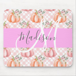 Girl Chic Floral Pink Peach Pumpkin Monogramm Name Mousepad