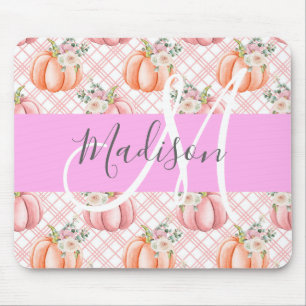 Girl Chic Floral Pink Peach Pumpkin Monogramm Name Mousepad