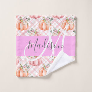 Girl Chic Floral Pink Peach Pumpkin Monogramm Name Waschlappen