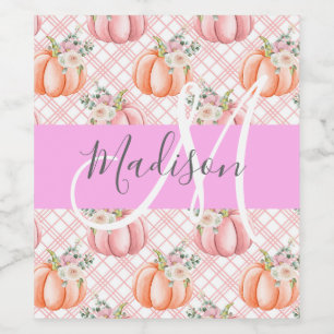 Girl Chic Floral Pink Peach Pumpkin Monogramm Name Weinetikett