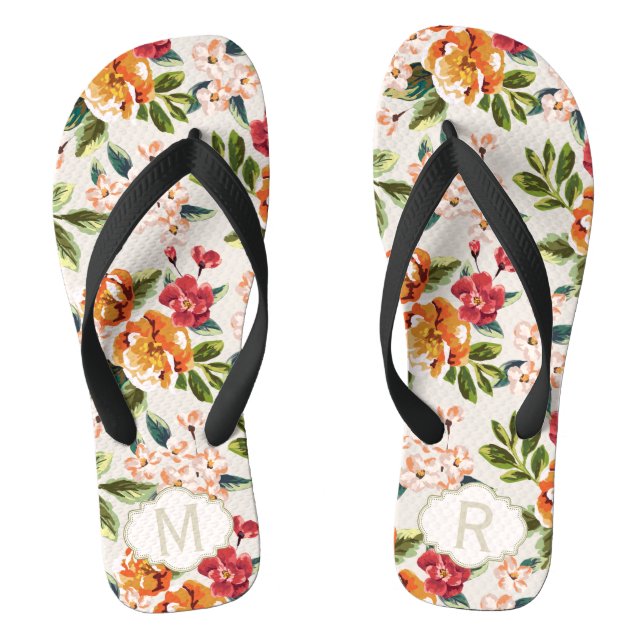 Girl-Chic-Muster mit Monogramm-Namen Flip Flops (Fußbett)