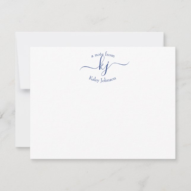 Girl Chic Navy White 2 Monogram Name Note Card Dankeskarte (Vorderseite)