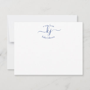 Girl Chic Navy White 2 Monogram Name Note Card Dankeskarte