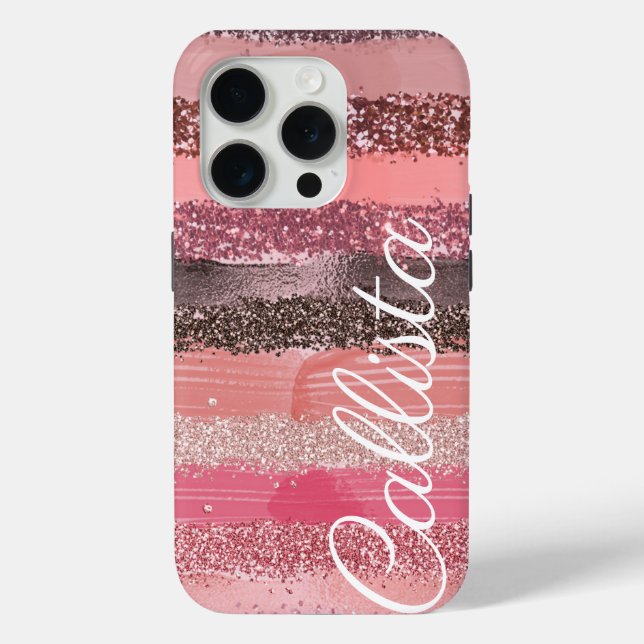 Girl Chic Pink Coral Paint Glitzer Pinselstriche Case-Mate iPhone Hülle (Rückseite)