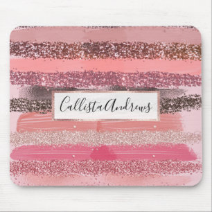 Girl Chic Pink Coral Paint Glitzer Pinselstriche Mousepad
