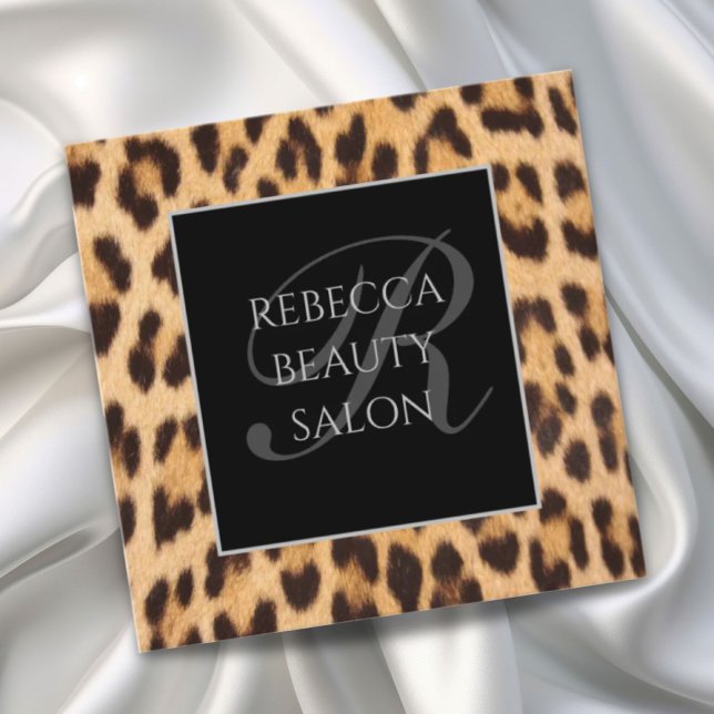 Girl-Chic Schönheitssalon WELLNESS-CENTER Leopardp Quadratische Visitenkarte (girly chic beauty hair salon SPA leopard print Square Business Card)