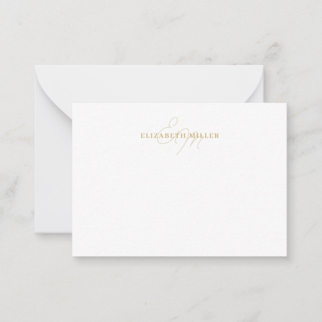 Girl Chic Yellow Gold 2 Script Monorgram Mitteilungskarte (Vorderseite)