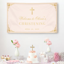 Girl Christening Pink Imitate Gold Vintage Taufe