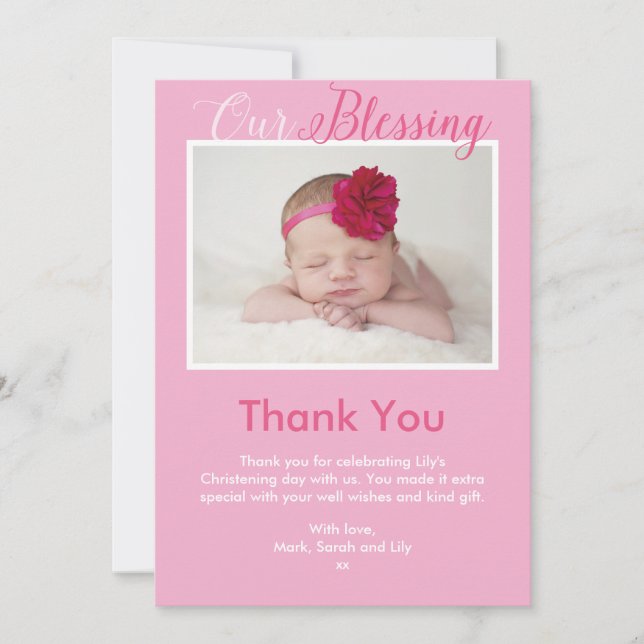 Girl Christening/Taufe Danke-Card Einladung (Vorderseite)