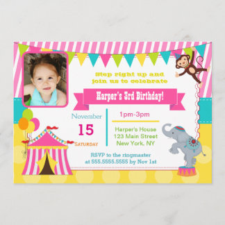 Girl Circus Carnival Photo Birthday Invitations Einladung