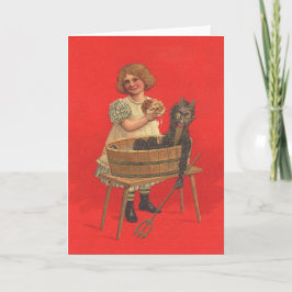 Girl Cleaning Krampus Feiertagskarte