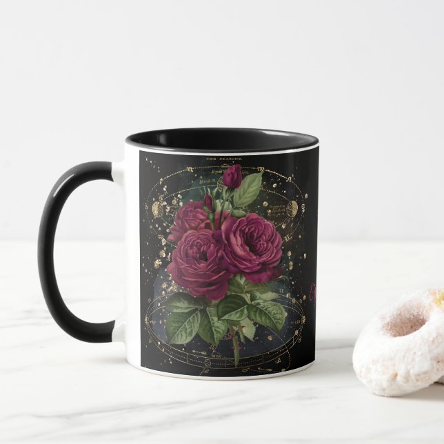 Girl-Collage - rote Rosen Tasse (Mit Donut)