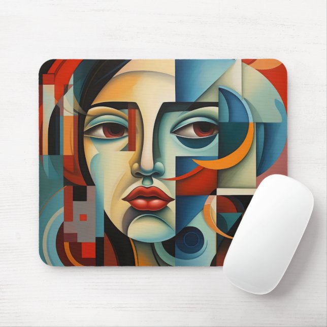 Girl Colorful Cubism Mousepad (Mit Mouse)