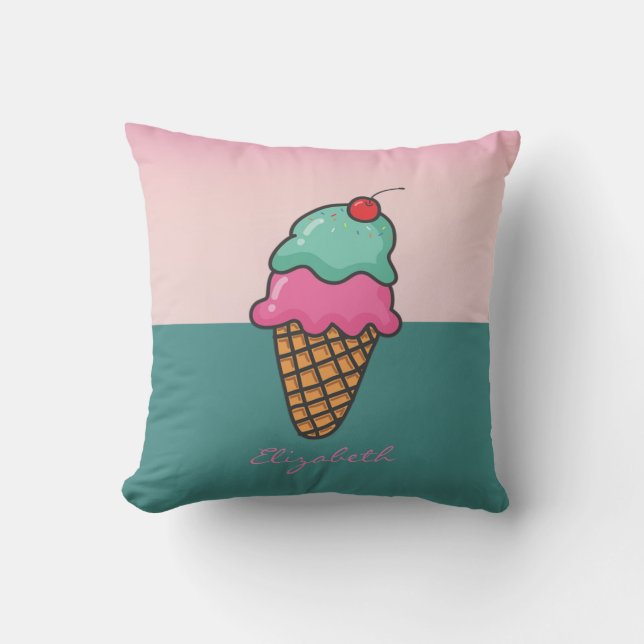 Girl Colorful Ice Creme Cones - Personalisiert Kissen (Vorderseite)