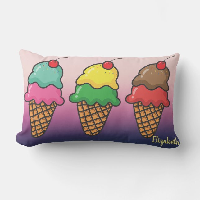 Girl Colorful Ice Creme Cones - Personalisiert Lendenkissen (Vorderseite)
