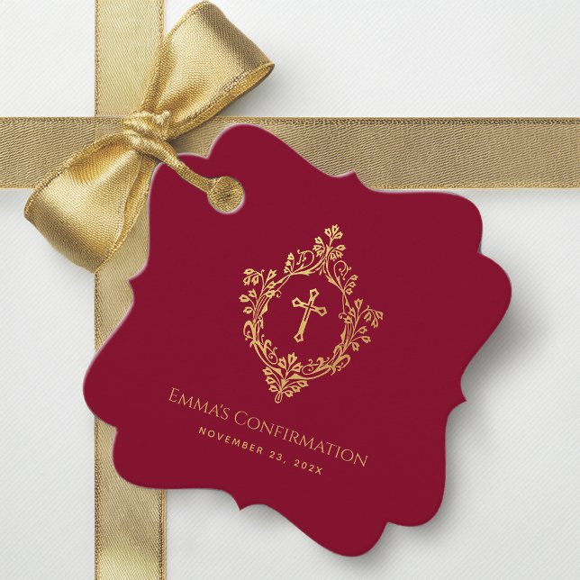 Girl Confirmation Burgundy Elegante Imitats Gold W Geschenkanhänger (Von Creator hochgeladen)