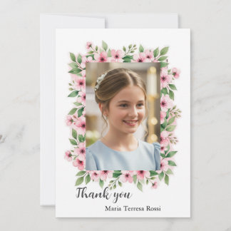 Girl Confirmation Custom Foto Floral Vielen Dank Dankeskarte