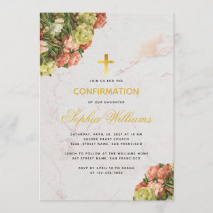 Girl Confirmation floral marble carnations Script Einladung