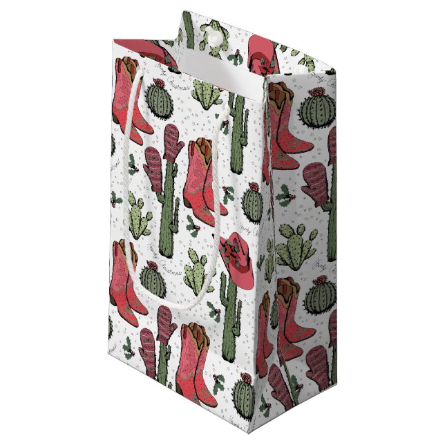 Girl Country Cowgirl Weihnachten Rosa und Grün Kleine Geschenktüte (Vorderseite Schrägansicht)