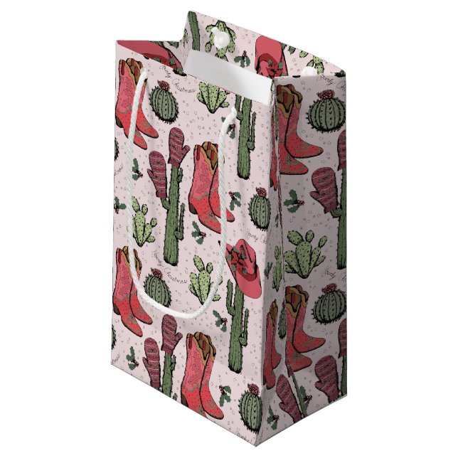 Girl Country Cowgirl Weihnachten Rosa und Grün Kleine Geschenktüte (Vorderseite Schrägansicht)
