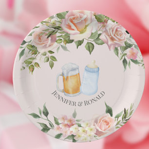 Girl Couples Co Ed Pink Floral Baby Dusche Pappteller