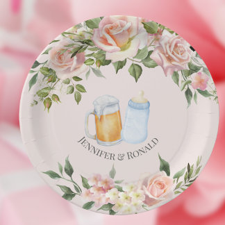 Girl Couples Co Ed Pink Floral Baby Dusche Pappteller