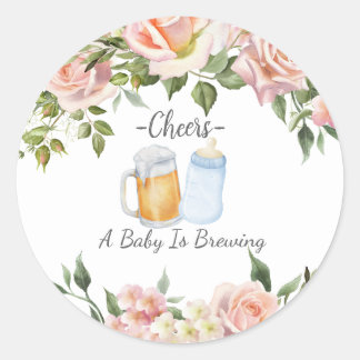 Girl Couples Co Ed Pink Floral Baby Dusche Runder Aufkleber
