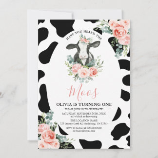 Girl Cow Pink Floral haben Sie gehört Moos Geburts Einladung