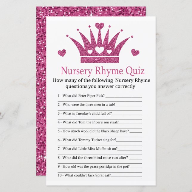 Girl Crown Kinderzimmer Rhyme Quiz Kinderduschspie (Vorne/Hinten)