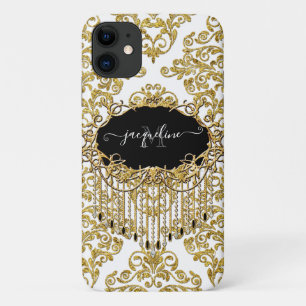 Girl Damask Gold Glitter Sparkle Monogram Name Case-Mate iPhone Hülle
