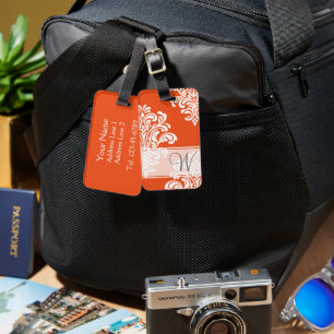 Girl Damask Monogram Gepäckanhänger