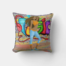 Girl Dancing Music Graffiti Wall Hintergrund 2 Kissen
