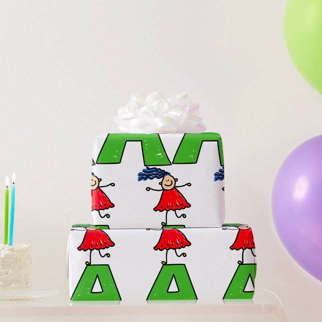 Girl Dancing on Green Letter A Fun Alphabet Geschenkpapier (Von Creator hochgeladen)