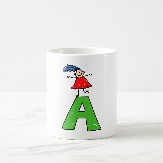 Girl Dancing on Green Letter A Fun Alphabet Kaffeetasse (Von Creator hochgeladen)