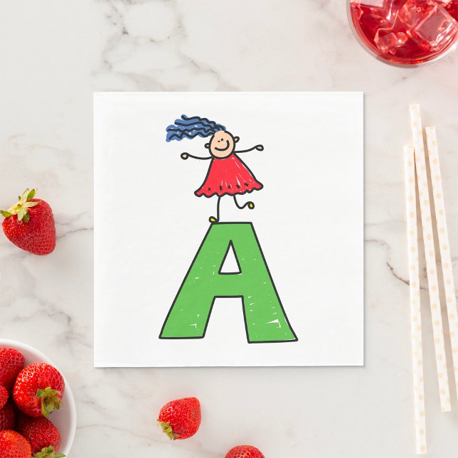 Girl Dancing on Green Letter A Fun Alphabet Serviette (Von Creator hochgeladen)