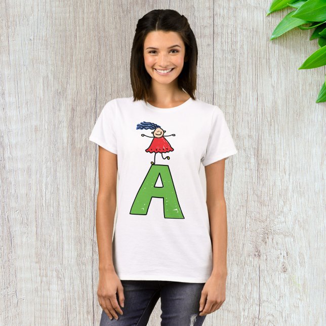 Girl Dancing on Green Letter A Fun Alphabet T-Shirt (Von Creator hochgeladen)