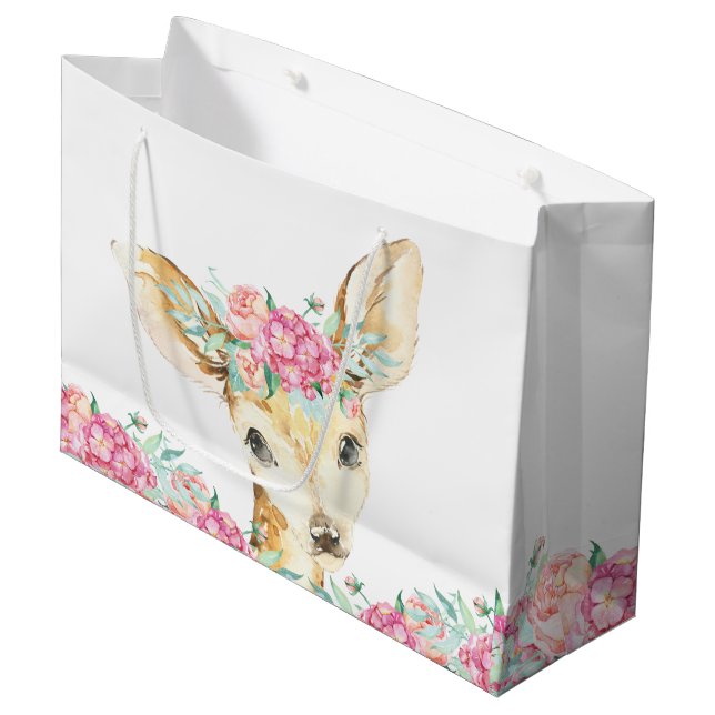 Girl Deer Baby Shower Große Geschenktüte (Vorderseite Schrägansicht)