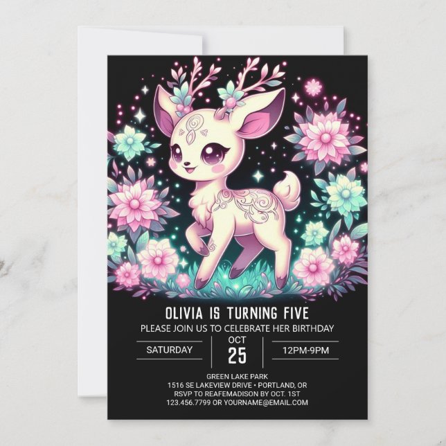 Girl Deer Digital Geburtstag Einladung (Vorderseite)