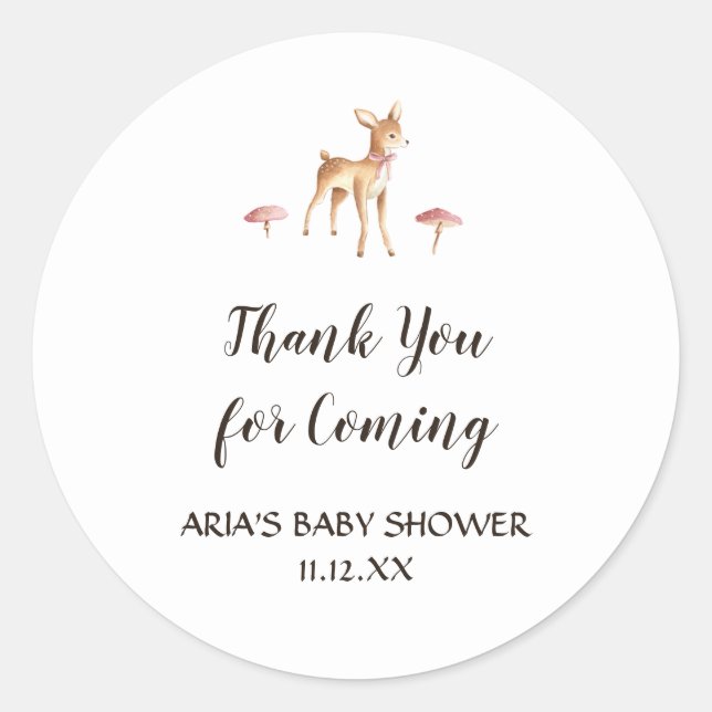 Girl Deer on White Baby Dusche Gefallen Runder Aufkleber (Vorderseite)