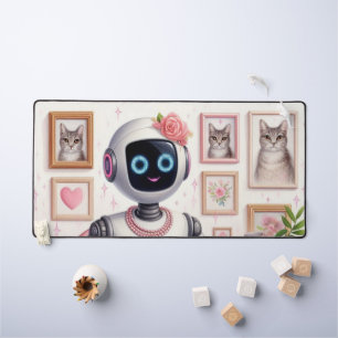 Girl Desktop AI Robot Pink Tech Girls Desk Mat Schreibtischunterlage