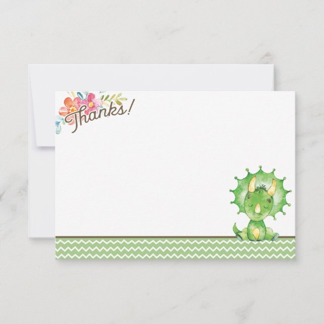 Girl Dinosaur Babydusche Danke Karte (Vorderseite)