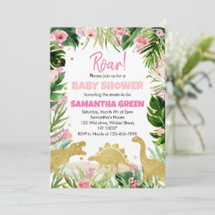 Girl Dinosaur Babydusche Einladung