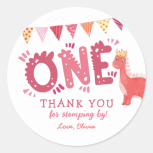 Girl Dinosaur Birthday Danke Runder Aufkleber