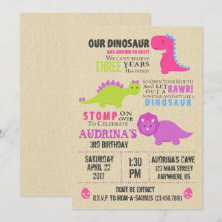 Girl Dinosaur Birthday Einladung
