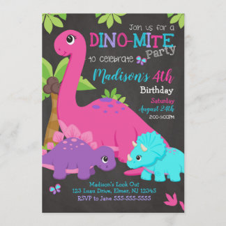 Girl Dinosaur Birthday Invitation / Dino Party Einladung