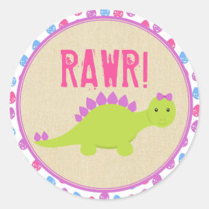Girl Dinosaur Birthday Stickers Pink Dinosaurier