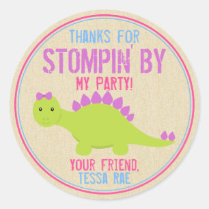 Girl Dinosaur Birthday Stickers Pink Dinosaurier