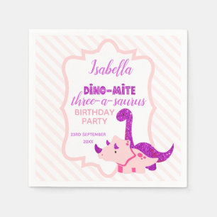 Girl Dinosaur Pink Geburtstagsparty Paper Napkin Serviette